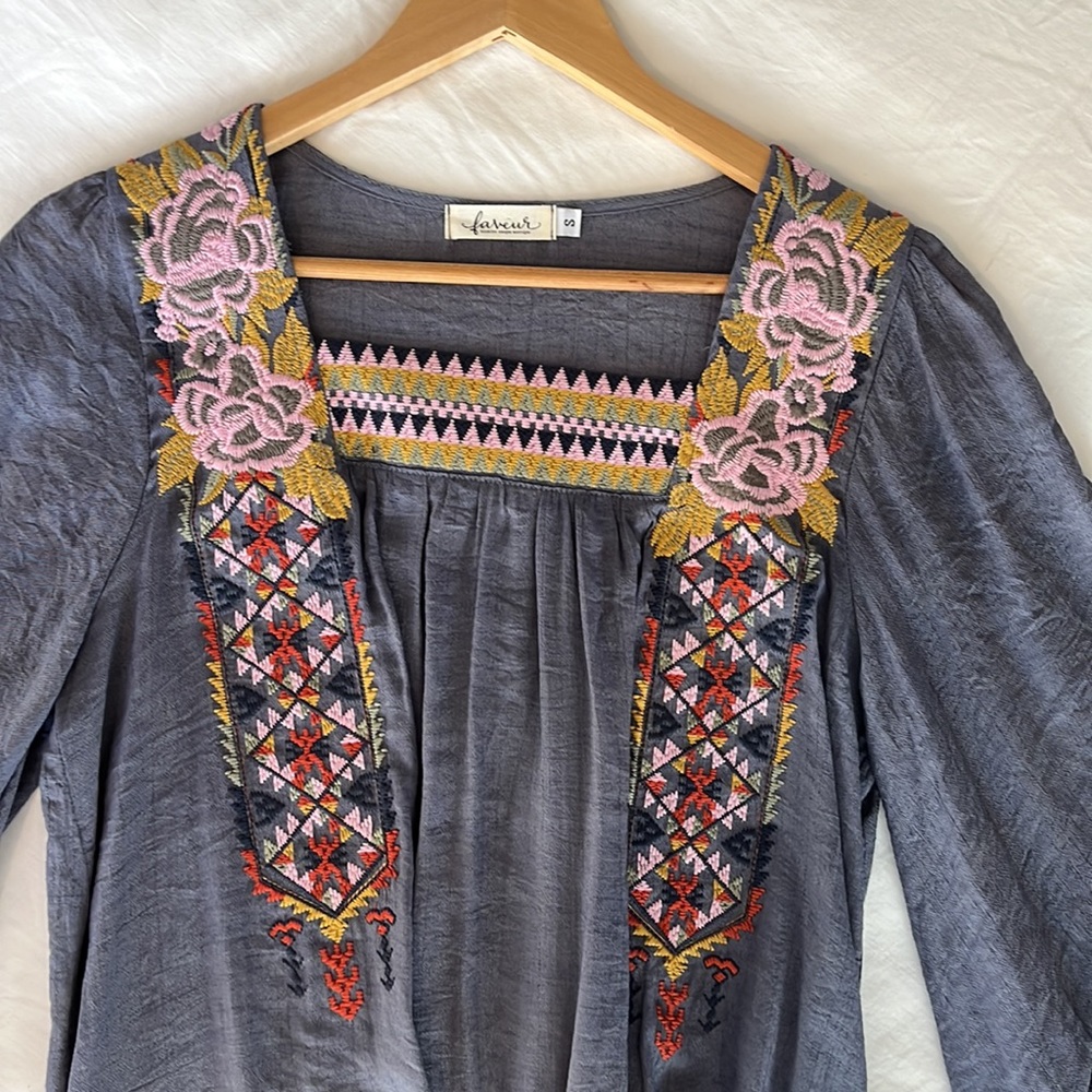 Embroidered tie-waist blouse